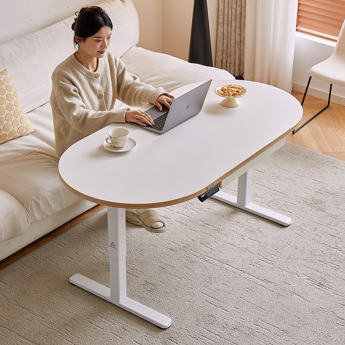 아우스 원목 FJ12 전동 모션 거실테이블 모션소파테이블 리프트테이블 높이조절 테이블 좌식 모션데스크 타원형, 화이트FJ12
