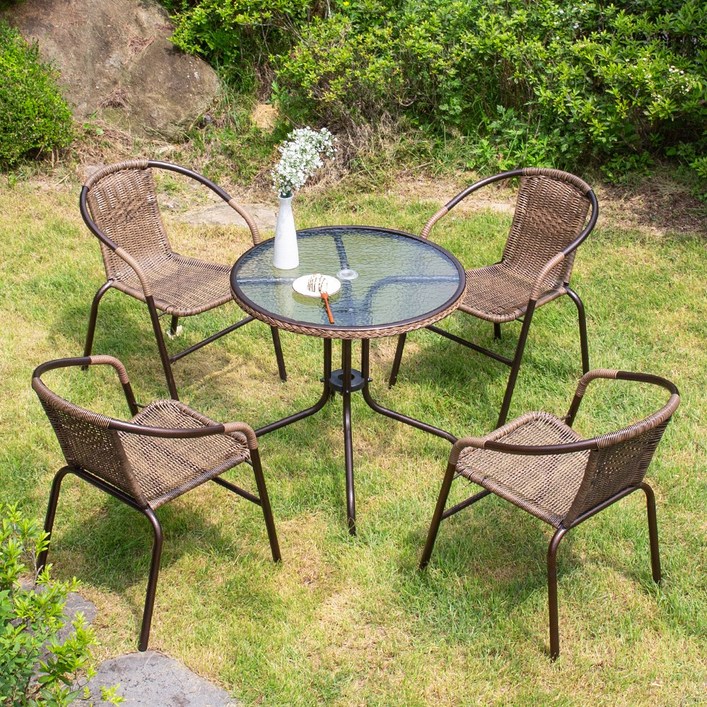 4인 야외테이블세트유로강화테이블1개유로39번4개 정원 카페 커피숍 4인 야외 세트, 710원형39번의자4개, 1