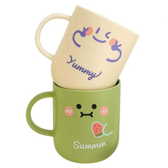 고씨네 베이비클린 손잡이 욕실 양치컵 2종 세트, 아이보리, 그린, 1세트