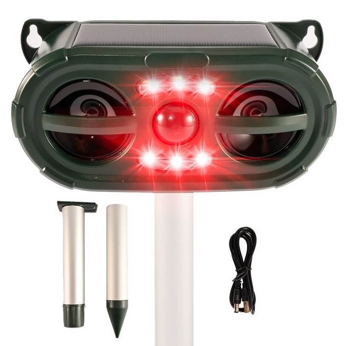 신품 두눈 강력 초음파  태양열 충전 야생동물 퇴치기 LED 경보음 kc인증 멧돼지 고라니 두더지