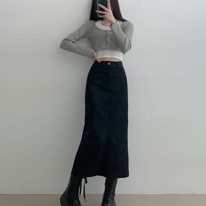 부기샵 숏롱 2단기장 여성 롱 스커트 헤이블 코튼 롱 스커트