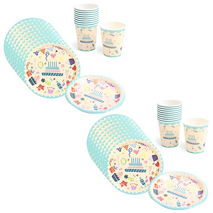 생일파티 접시 18cm 20p + 컵 20p 아이콘