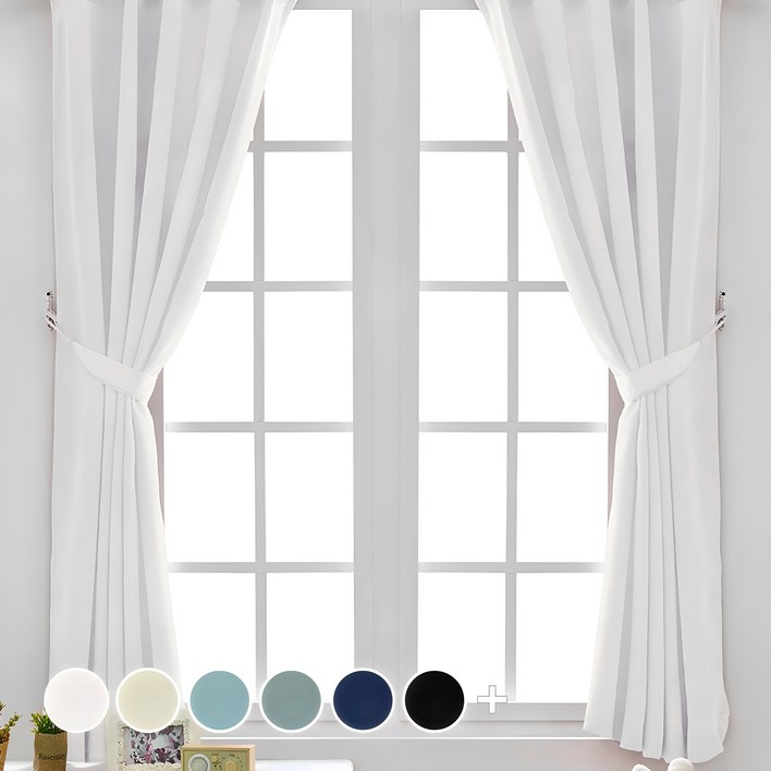 더자리 아일렛형 솔리드 암막 커튼 2p  끈 2p 세트