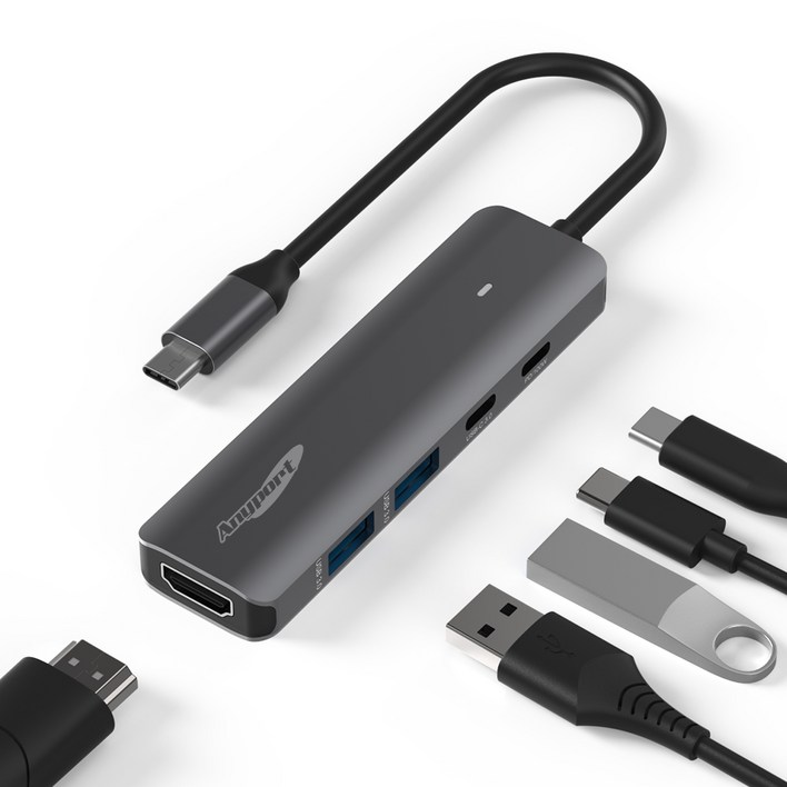 애니포트 5 in 1 C타입 앤 USBA 맥북 삼성 덱스 미러링 멀티포트 USB 허브 APTC560, 그레이, 1개 애니포트 5 in 1 C타입 앤 USBA 맥북 삼성 덱스 미러링 멀티포트 USB 허브 APTC560, 그레이, 1개