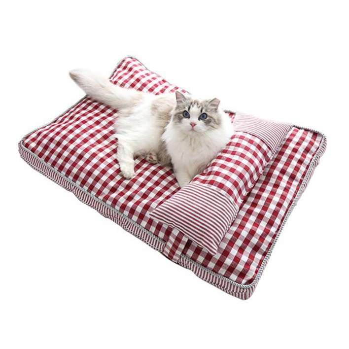 로마팸 강아지 고양이 겸용 체크 쿠션 매트 침대, 레드 로마팸 강아지 고양이 겸용 체크 쿠션 매트 침대, 레드