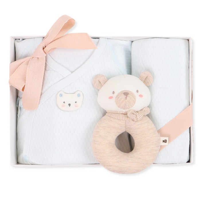 오가닉맘 솔비 면 배내저고리 상하의 세트 MHFNBE06   푸하 딸랑이 인형 MHR7NM09