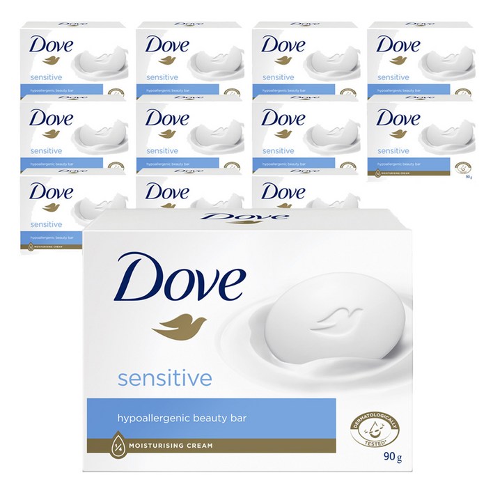 도브 센스티브 뷰티 바 비누, 90g, 12개입