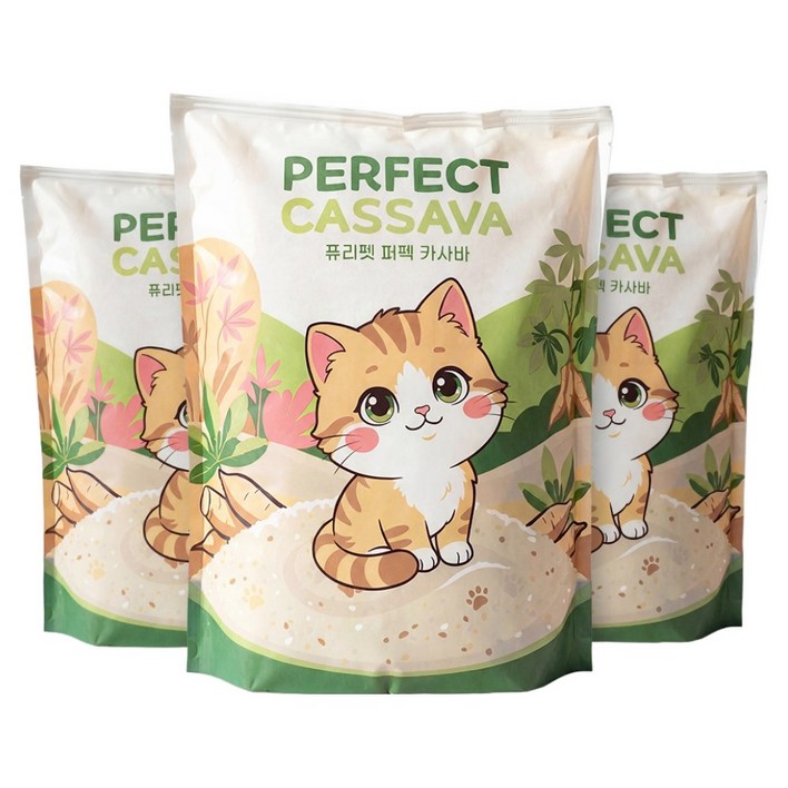 퓨리펫 퍼펙 카사바 모래, 무향, 3개, 4.3kg