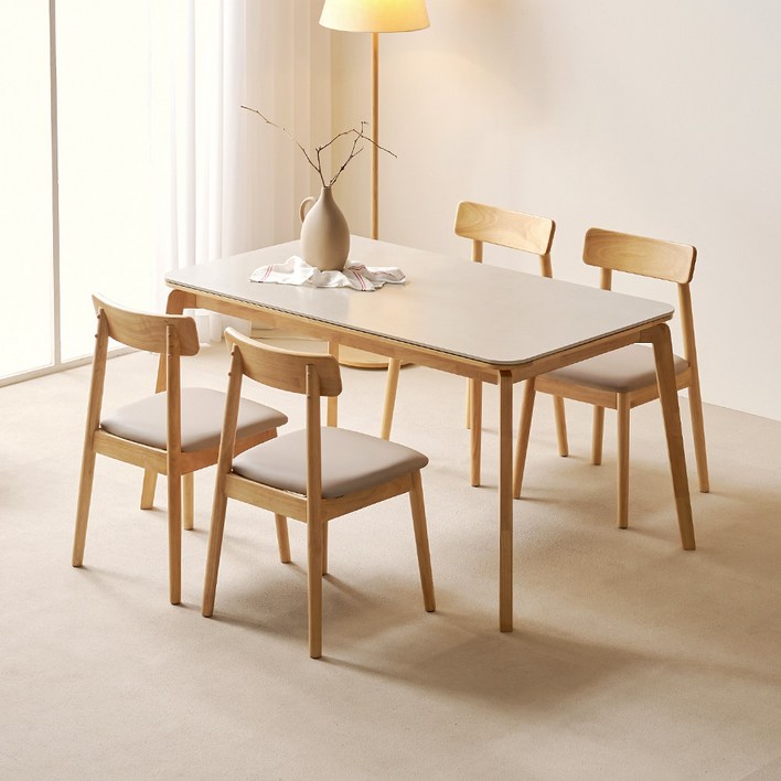 헬로까사 다이닝 식탁 4인용  의자 세트 방문설치, 내추럴, 일반의자 4