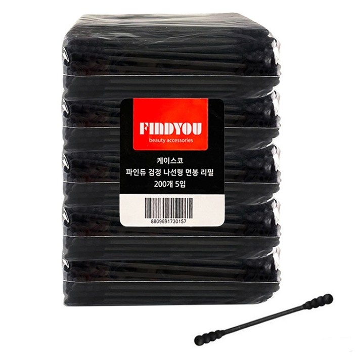 파인듀 검정 나선형 면봉 리필, 200개입, 5개