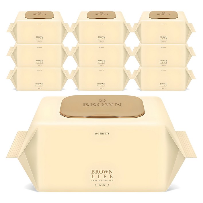 브라운라이프 베이지 엠보싱 대용량 물티슈 캡형