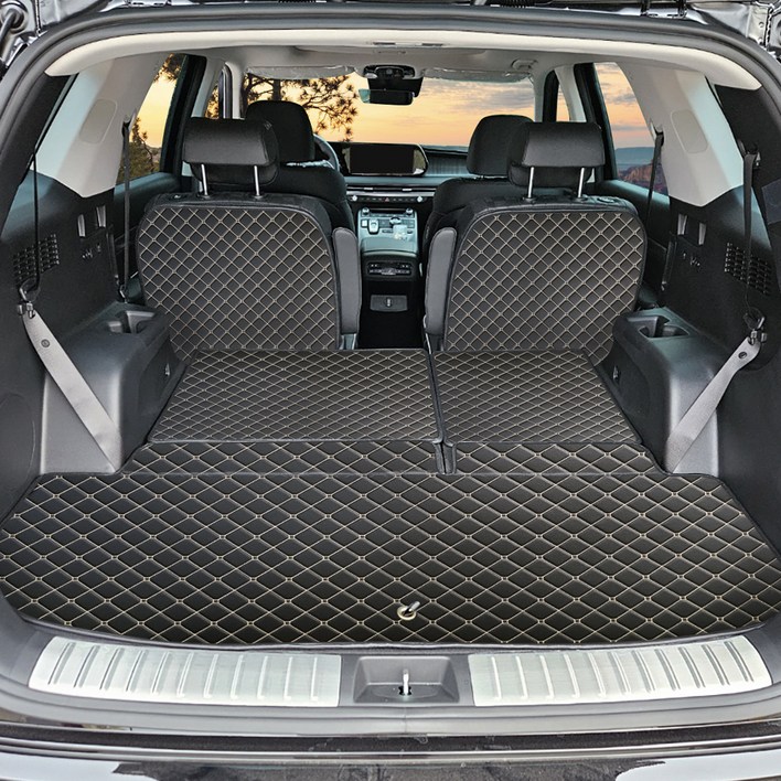 아이빌 차량용 트렁크매트 풀세트, 더뉴 팰리세이드 7인승 자동폴딩, 블랙  골드스티치
