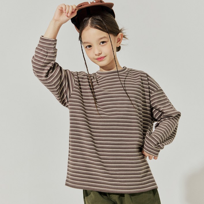 바브키즈 주니어 아동용 기모 블록 단가라 티셔츠