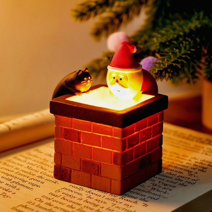 주앤지 크리스마스 굴뚝 산타 무드등 LED 장식 소품 건전지포함 굴뚝  산타  검은고양이 세트