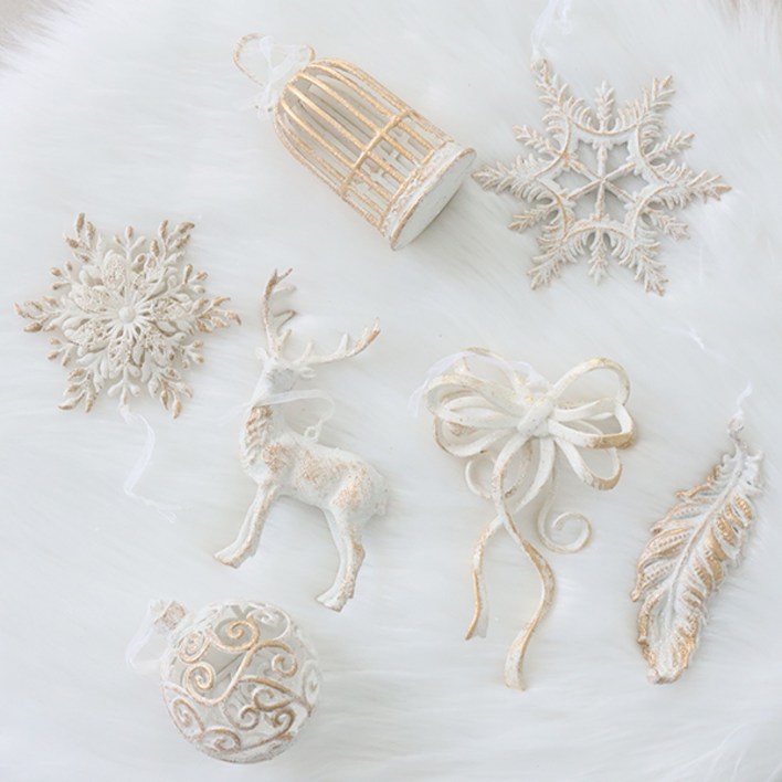 모리앤 크리스마스 클래식무드 트리장식 오너먼트 7종 B세트, 화이트골드B, 1세트