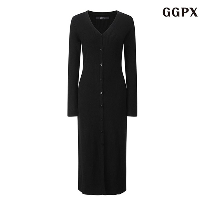 GGPX 정상가:99,000원 | 페미닌 V넥 슬림핏 니트 긴팔 롱 원피스 (GOCOW019D)