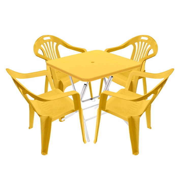 플라스틱테이블 야외테이블 편의점 포장마차 간이 접이식 테이블 의자 세트, 옐로우