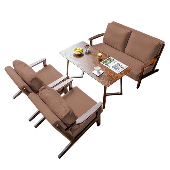 리바노 푹신한 패브릭 소파 세트 식탁 4인용 원목 레트로 카페 라운지 빈티지 페브릭 쇼파