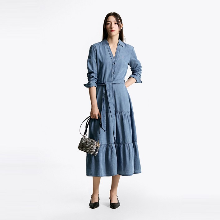 타미힐피거 샴브레이 미디 원피스 T22F6TDR041WT20HB