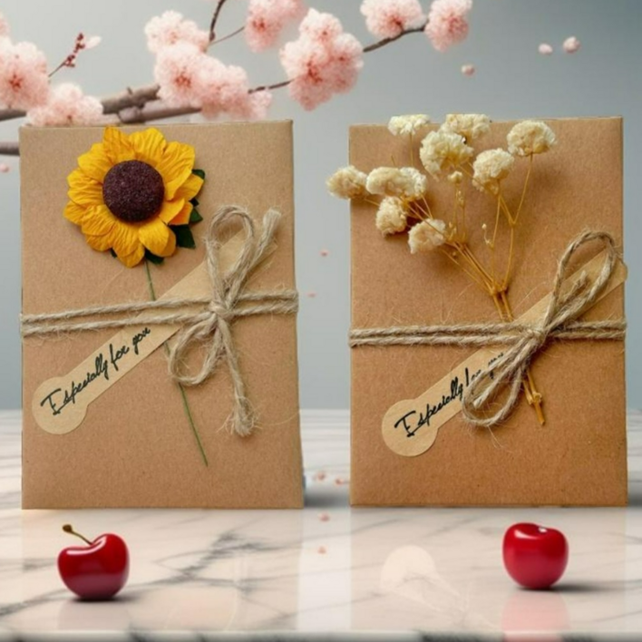 폴럽 해바라기안개꽃 감성 프리미엄 미니 고급 편지 4세트 새해편지 연말편지 감사편지, 4팩