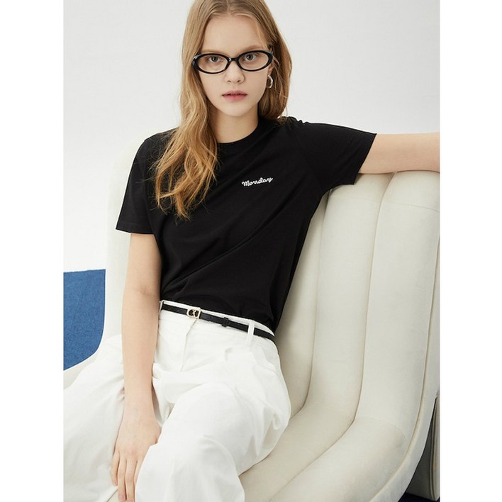 주크 레터링 자수 실켓 티셔츠  BK Z242PSM301