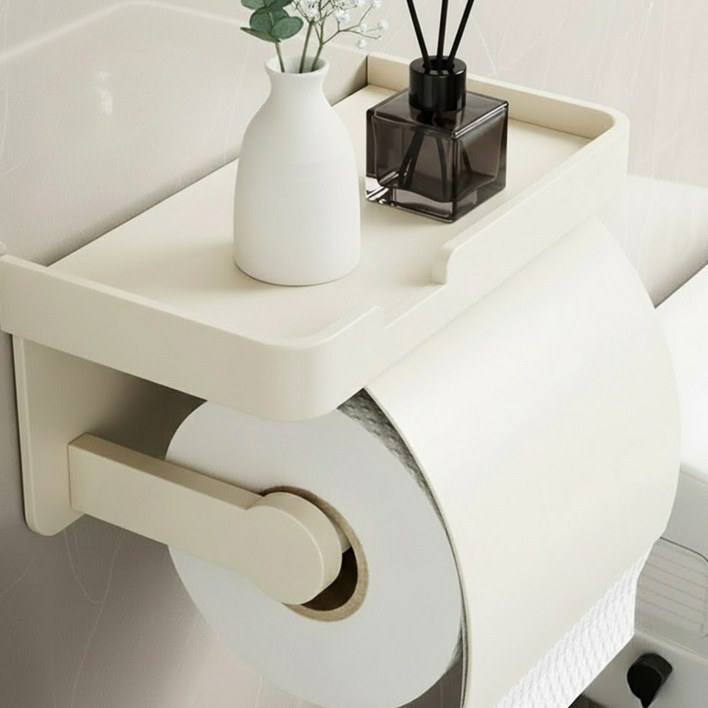 위드웰랩 무타공 선반형 화장지 휴지걸이, 1개, 커버형 크림 화이트