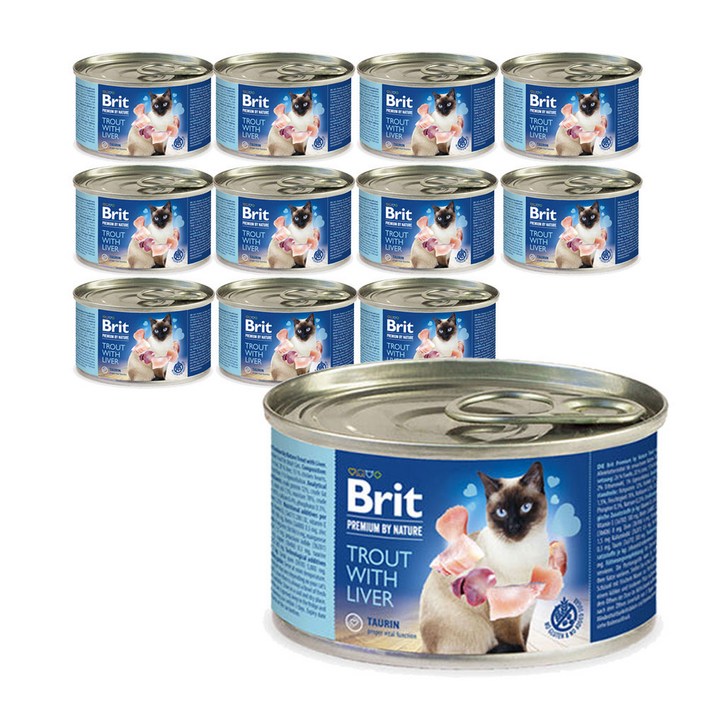 브릿 프리미엄 네이쳐 캣 고양이 기호성 좋은 습식 주식캔, 12개, 200g, 송어
