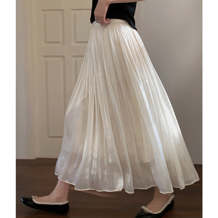 이지클로젯 플레어 셔링 밴딩 롱 플리츠 스커트