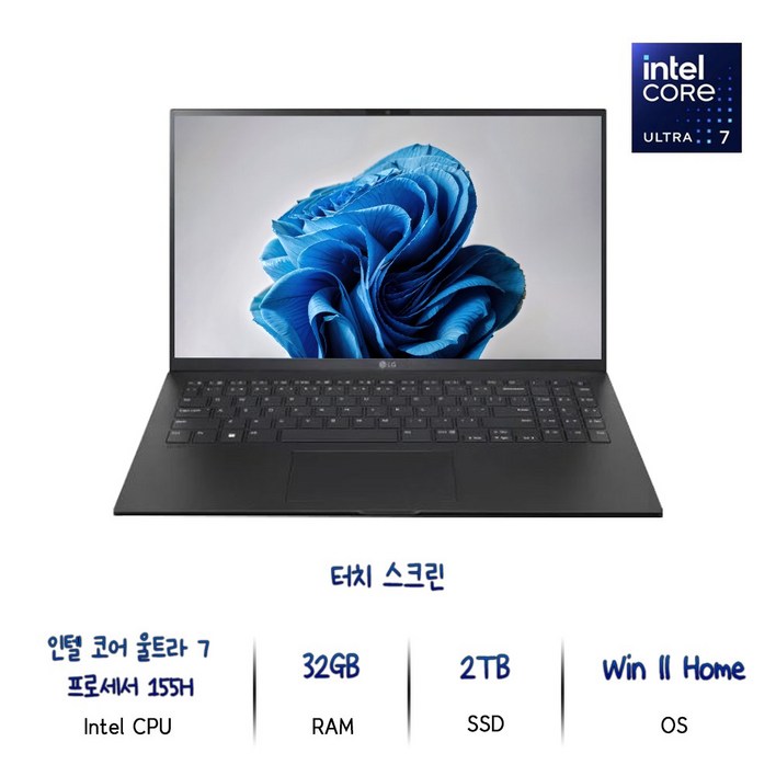 LG그램16인치 16Z90S울트라7 32G2TBWIN11 터치스크린 노트북, 16Z90SH.ADB9U1, WIN11 Home, 32GB, 2TB, 블랙