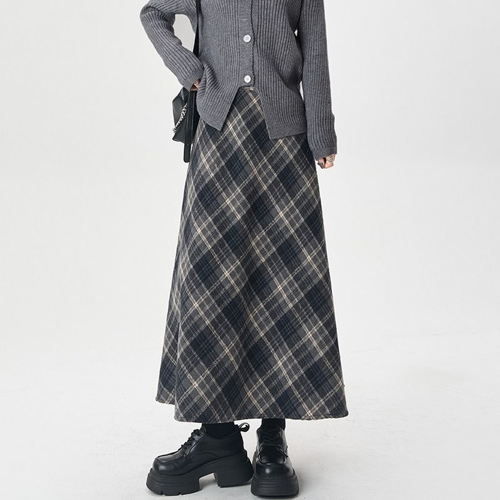 채윤러브 여성 체크밴딩 A라인 롱스커트 CY0468A