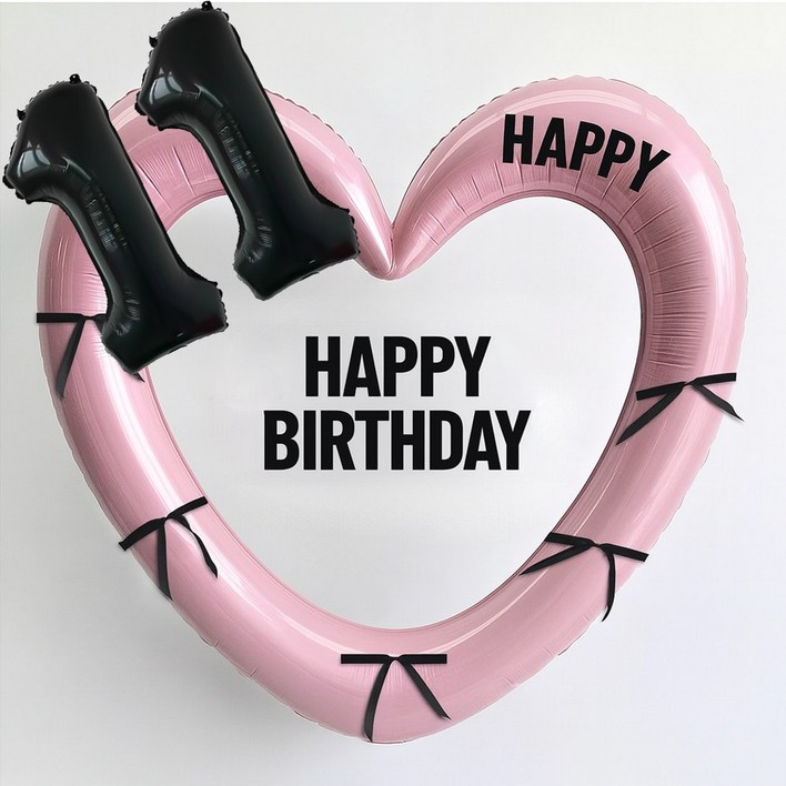 해피제이니 블랙 숫자 하트프레임 풍선 생일파티용품세트(프리레터링 시트지 포함) 포토존, 1세트, 11 핑크하트