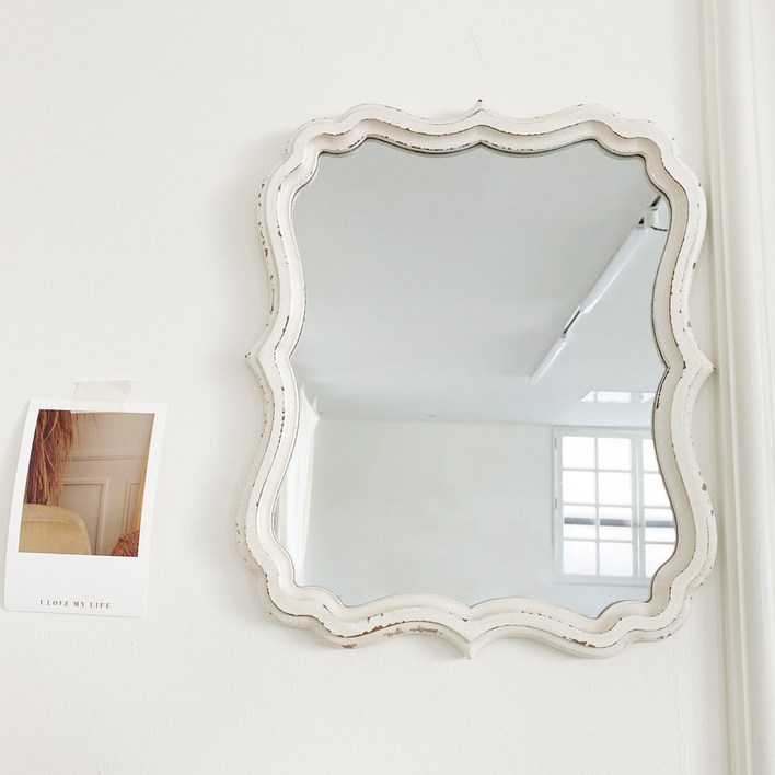 빈티지거울 빈티지 프렌치 쉐비 화이트 엔틱 벽걸이 거울 우드 카페 화장대 매장 인테리어