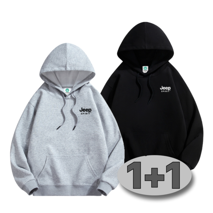 11JEEP SPIRIT 지프 남자 여자 후드티 면 100 오버핏 후드 티셔츠 가을 봄 2장 세트