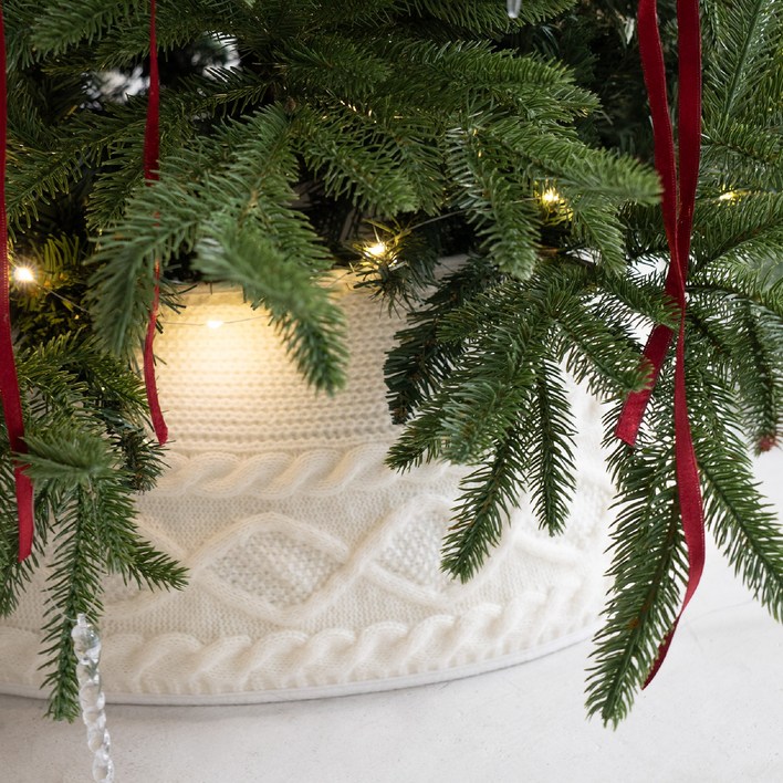 나비다드 크리스마스 트리 퍼 니트 스커트 인테리어 하단 장식, 1개, 아이보리 니트