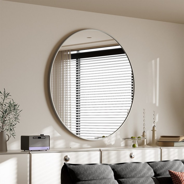 뷰티피크 화장대 거울 원형 벽걸이형 욕실거울, 실버75cm