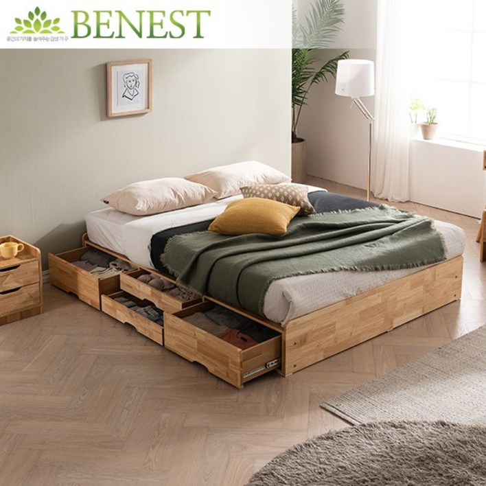 로빈스 고무나무 원목 무헤드 서랍형침대 SS, 침대프레임매트제외