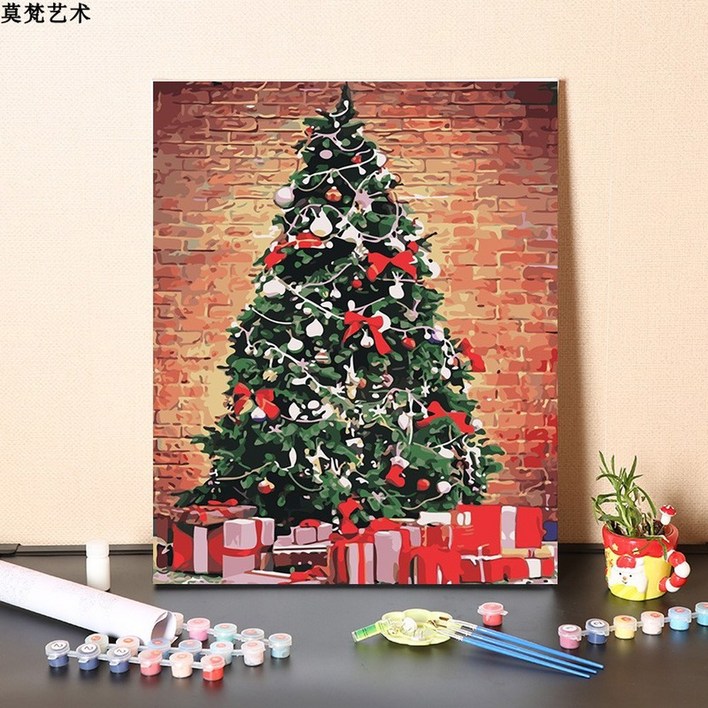 크리스마스트리 유화그리기세트 diy그림그리기 겨울풍경 40X50cm 색칠 명화그리기