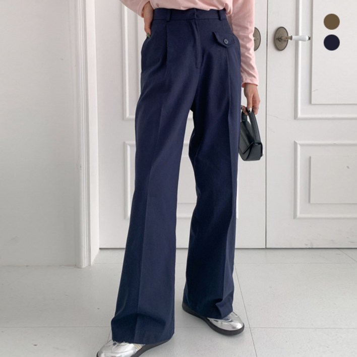 뜨개진 여성용 코튼 포인트 포켓 핀턱 와이드 팬츠 부아르슬랙스