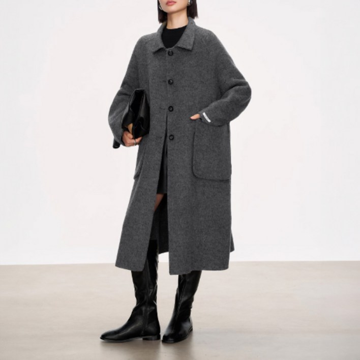 퀸앤조이 벨르 울100% 포켓 싱글 핸드메이드 롱코트