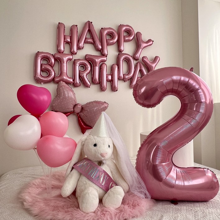 하피블리 생일상 핑크공주 숫자 풍선 생일 파티 용품 세트, 생일상(핑크)