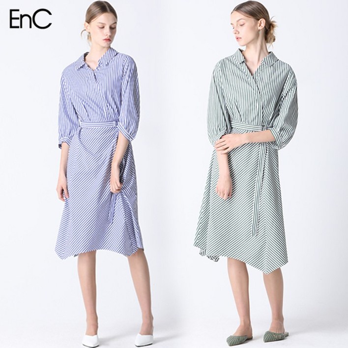 이앤씨 카라넥 스트라이프 원피스  택가격  259000원
