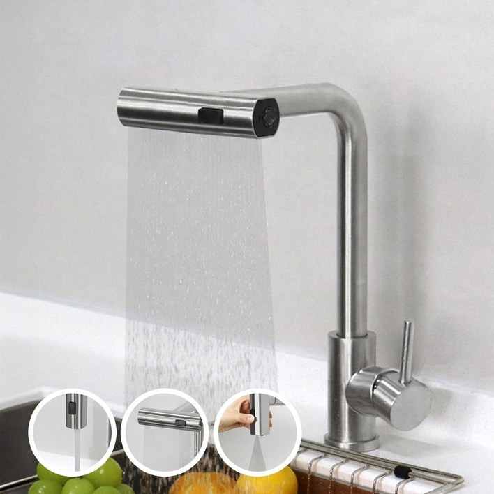 로딘 와이드 싱크대수전 무광 니켈 폭포 주방수전 폭포수 씽크대 수도꼭지 교체 ODIN262W, 1개