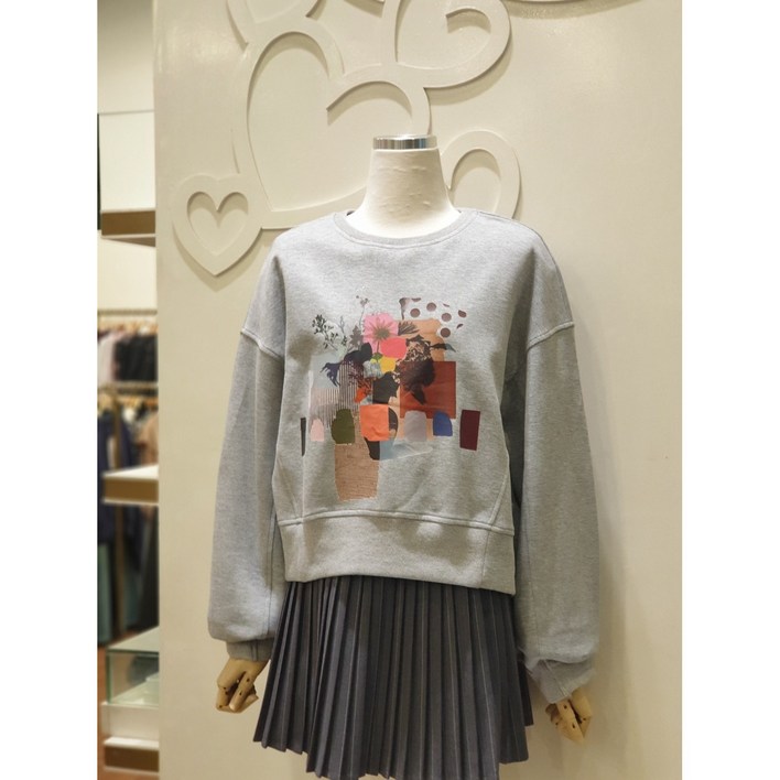 샤틴 프린팅 라운드 티셔츠