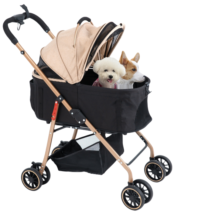 MILA&LOUIS 2025최신 강아지 유모차 애견유모차 원터치 퀵폴딩 강아지유모차 분리형 프리미엄 소형견 접이식 개모차, 골드, 1개