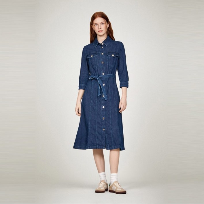 [백화점정품] 타미힐피거 여성 원피스 아울렛 데님 미디 벨트 드레스 T22E6TDR001WT11AP 하객