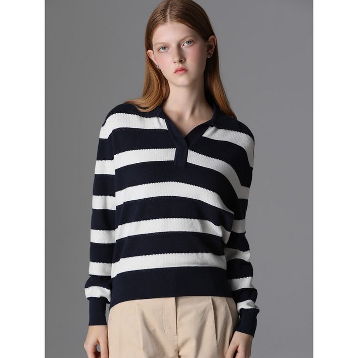 리스트 울 스트라이프 브이 칼라 니트 택가격 138000원