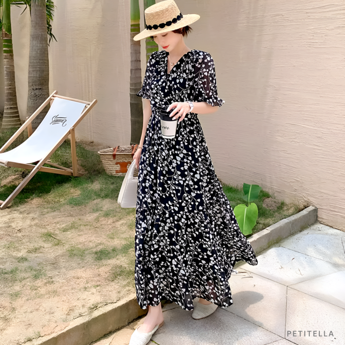 쁘띠엘라 체형커버 휴양지원피스 데일리 스모크밴딩 바캉스룩