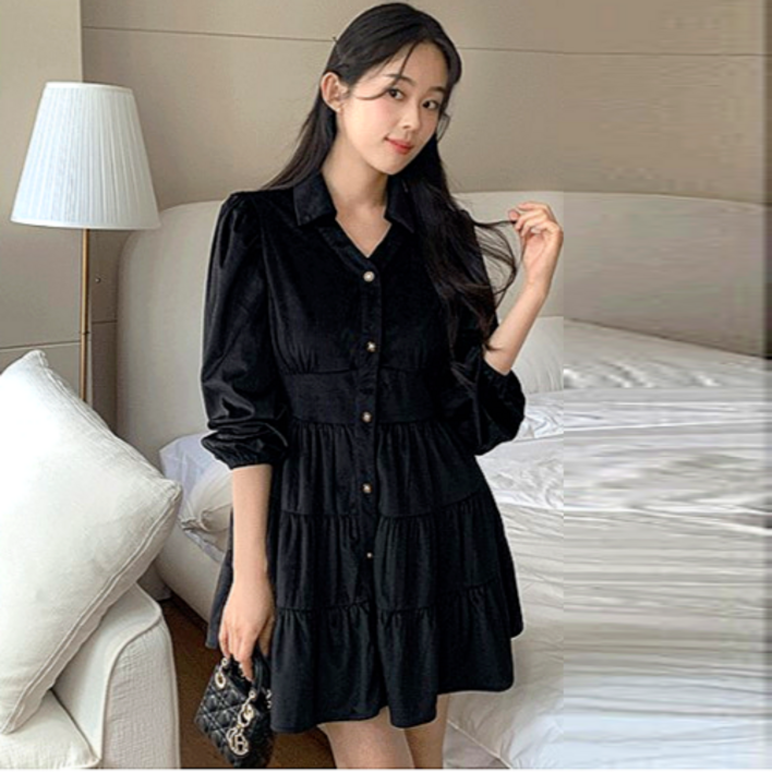 SXL하객룩 모임룩 연말룩 데이트룩 체리블라썸 벨벳 캉캉 플레어 원피스