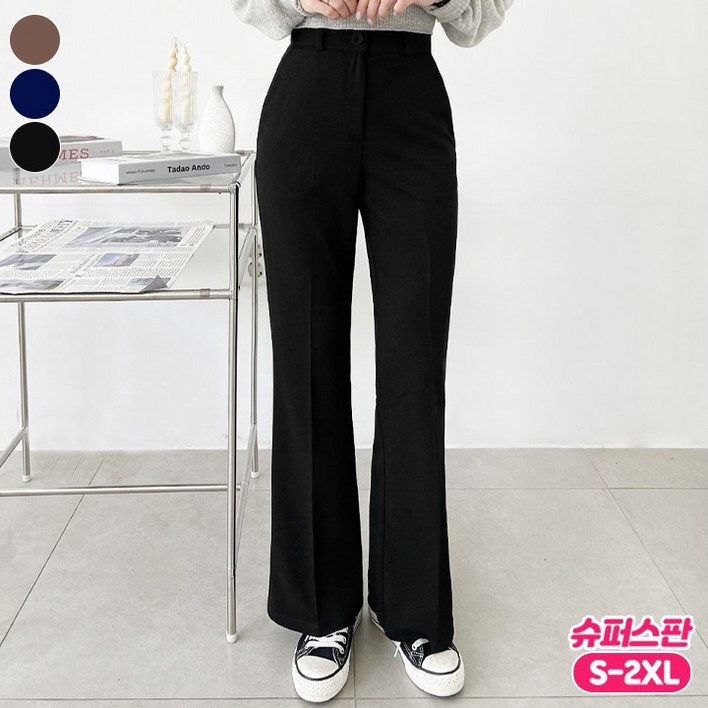 바비팩토리 여성용 롱숏 쫀쫀 편한 스판 세미 부츠컷 슬랙스 롱기장 팬츠 빅사이즈까지