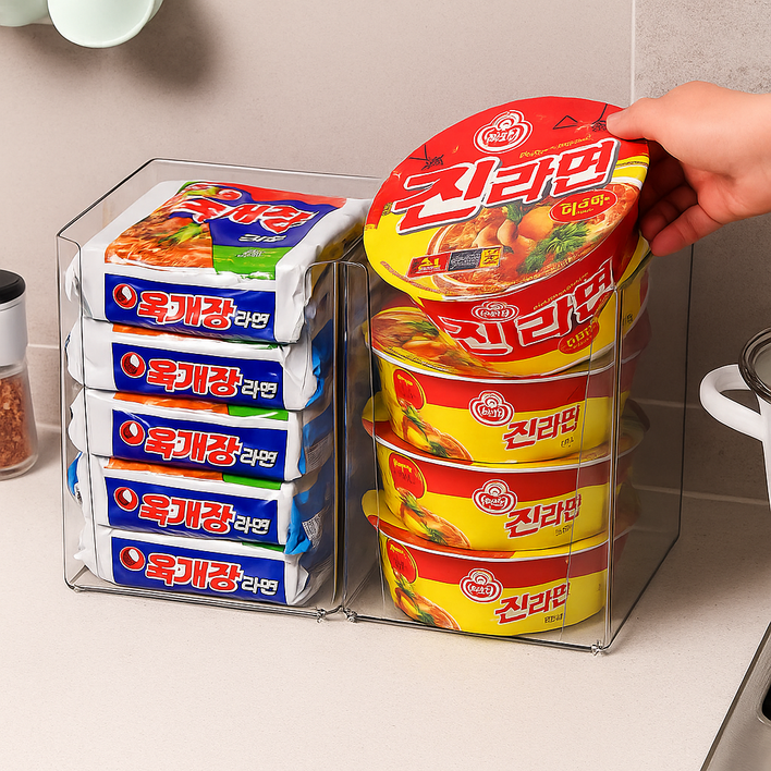 무드버블 공간절약 오픈형 라면 정리함, 2개, 투명